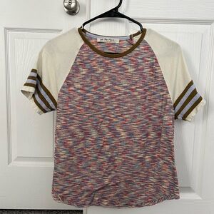 We The Free Multicolor Short Sleeve Raglan Top with Cream Sleeves